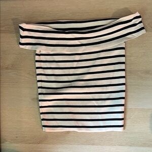Zara Black and Cream Striped Knit Top